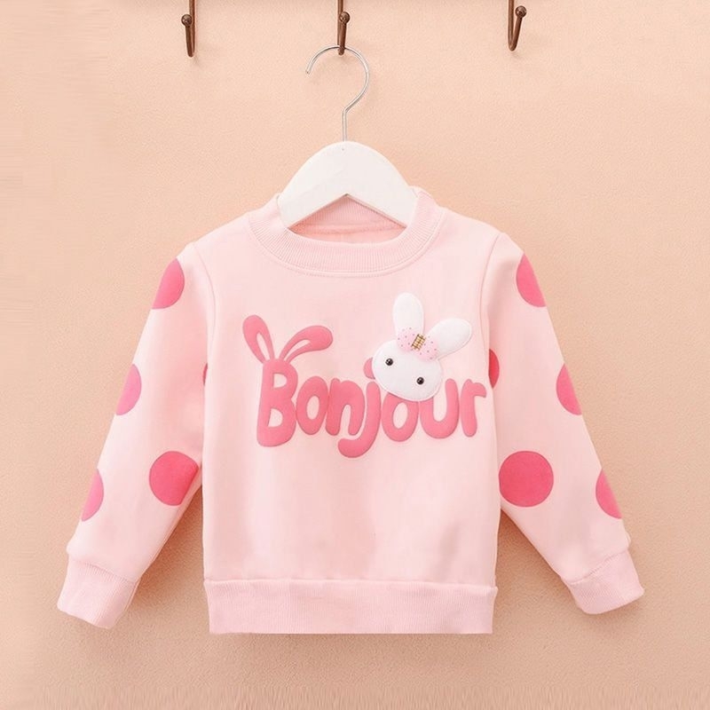 tops girls bonjour pinky bunny dot plaid