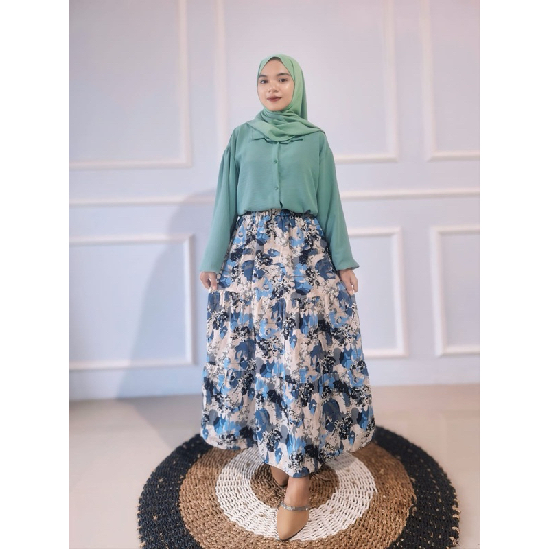 Setelan Rok Rayon Mix Crinkle Crop Top / Setrok / Rok Rayon Motif / Atasan Crop Top / Set Terbaru