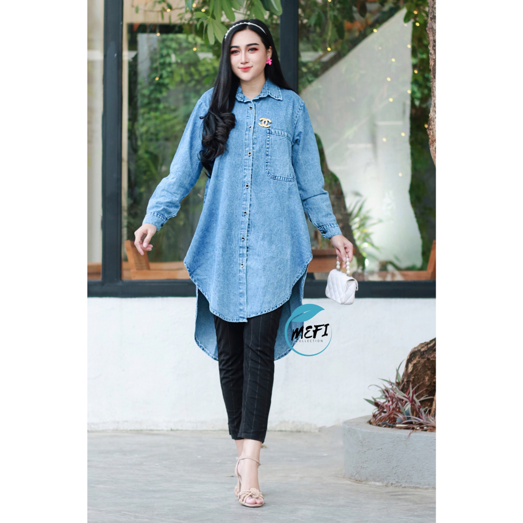 BAJU TUNIK PANJANG WANITA JEANS JUMBO MURAH