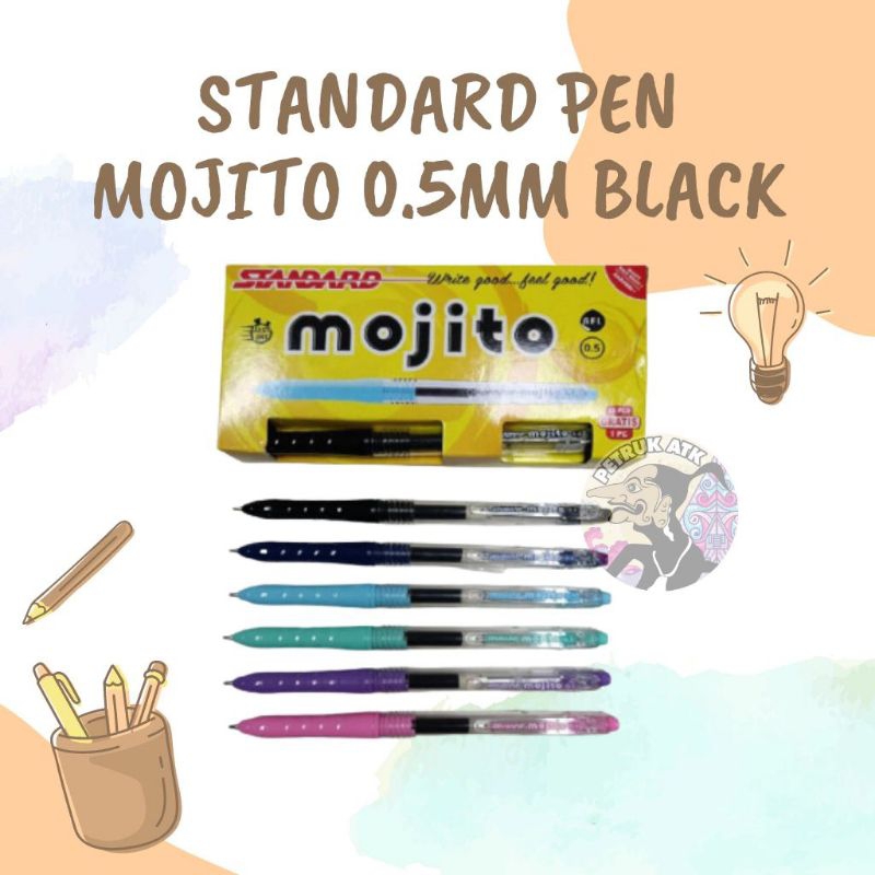 

[PAK/12 PCS] STANDARD MOJITO PEN GEL 0.5 MM HITAM BALLPOINT BOLPEN PULPEN