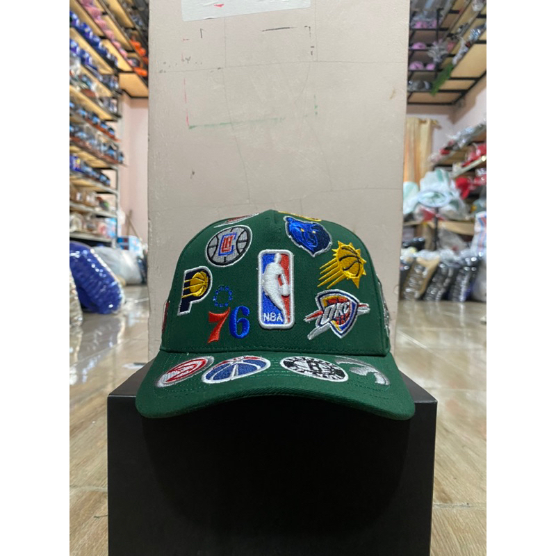 NBA Bahan Hijau Botol Full Bordir Full Tag Topi Premium Pria Wanita