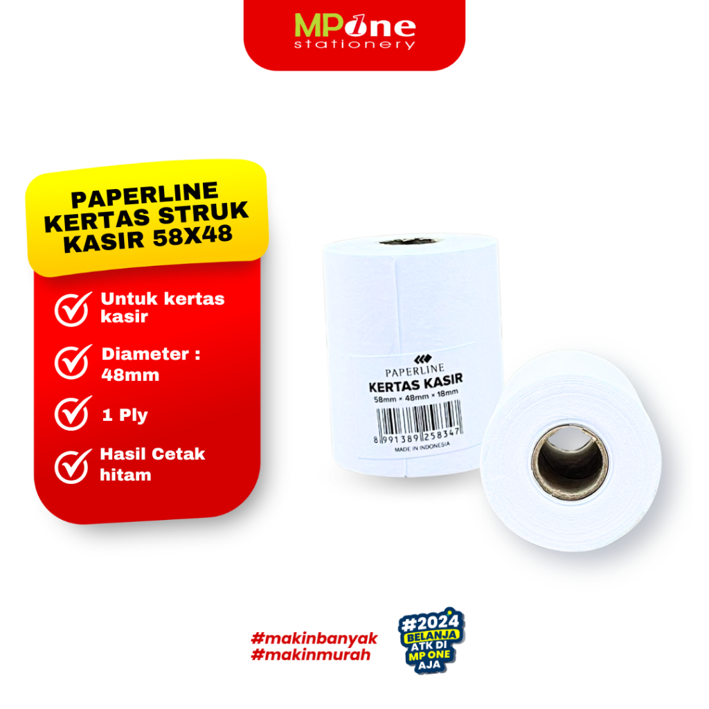 

Paperline Kertas Thermal Kasir HVS Ukuran 58x48mm 1PLY / Kertas Struk Kasir Paperline 58 X 48 X 18 mm