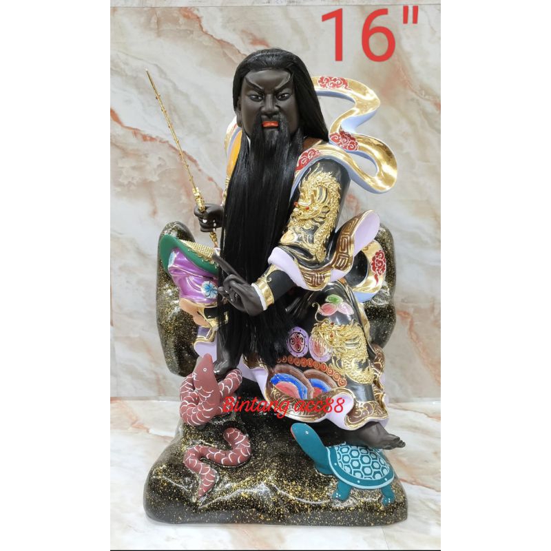 patung dewa hian tian/ siong te kong - kayu taiwan- 16inch- mt- hitam- gondrong