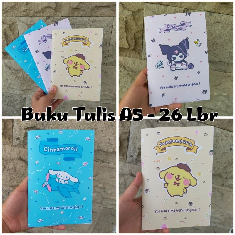

369 - Buku Tulis / NOTEPAD/ NOTEBOOK FANCY KUROMI CINNAMOROLL POMPOMPURIN VIRAL Kekinian A5