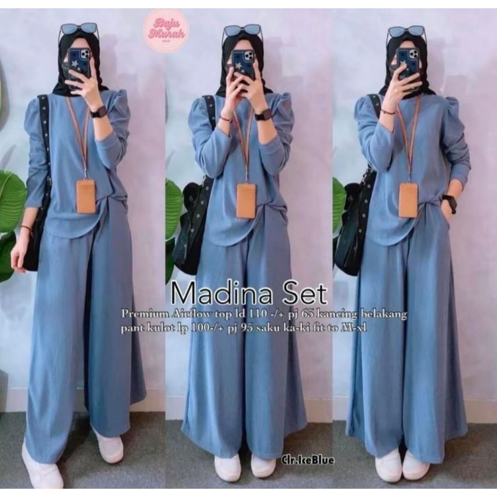 Baju Setelan Wanita Dewasa Madina Set Bahan Crinkle Airflow One Set Wanita Terbaru 2024