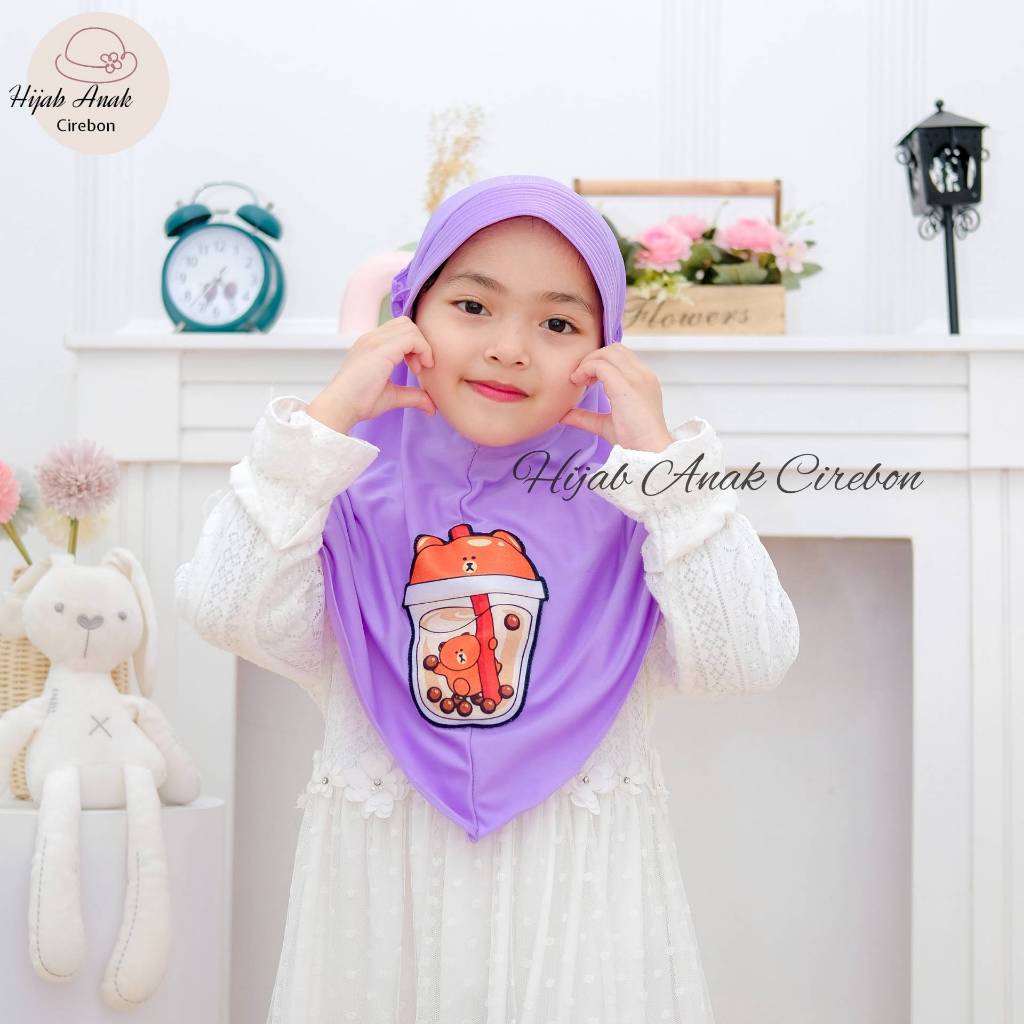 Hijab Anak TK Boba / Hijab Anak TK Kekinian / Hijab Anak TK Tali Karet / Jilbab Anak Karakter Boba L