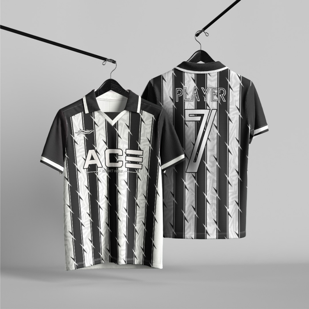 Jersey Futsal Dewasa/Anak Motif Hitam Putih Retro Satuan/Full Team