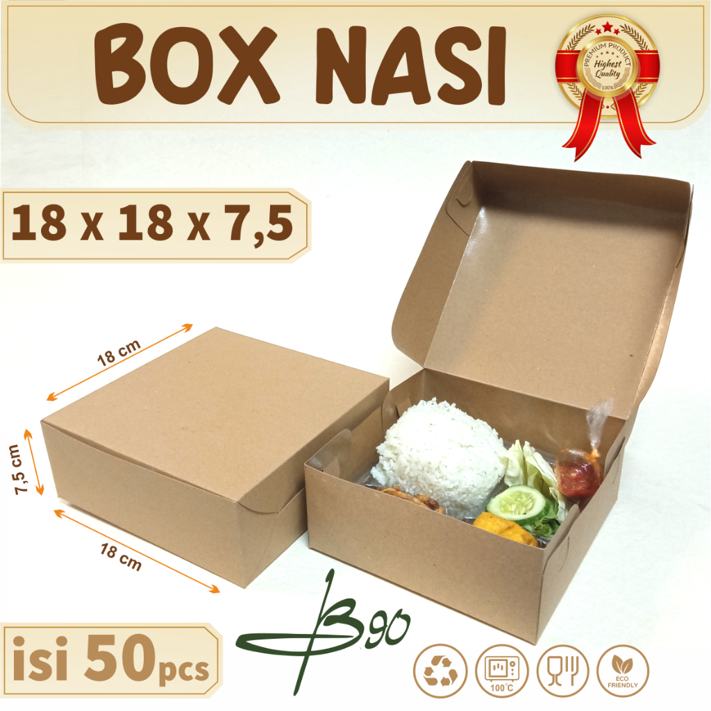 Box Nasi Kotak uk (18x18x7,5cm) / kotak nasi kertas / rice box