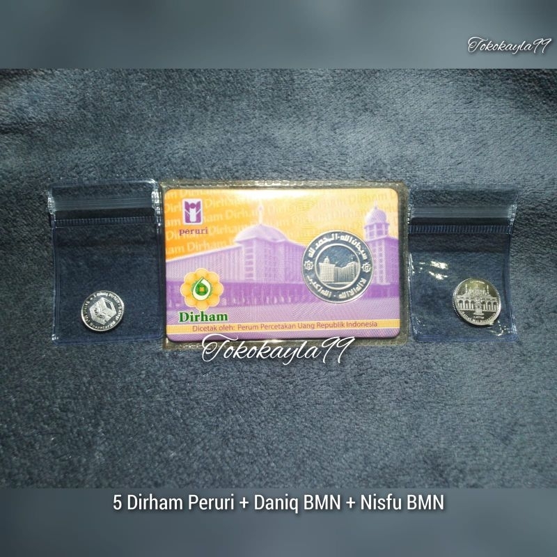 5 Dirham (Khamsa) Peruri + Daniq BMN + Nisfu BMN - Fine Silver 999