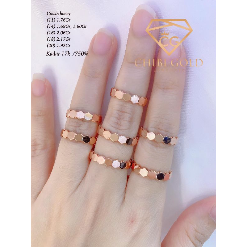 CHIBIGOLD - Cincin emas asli Honey emas 750 kadar 17k Cincin Hexagon - CHIBIGOLD