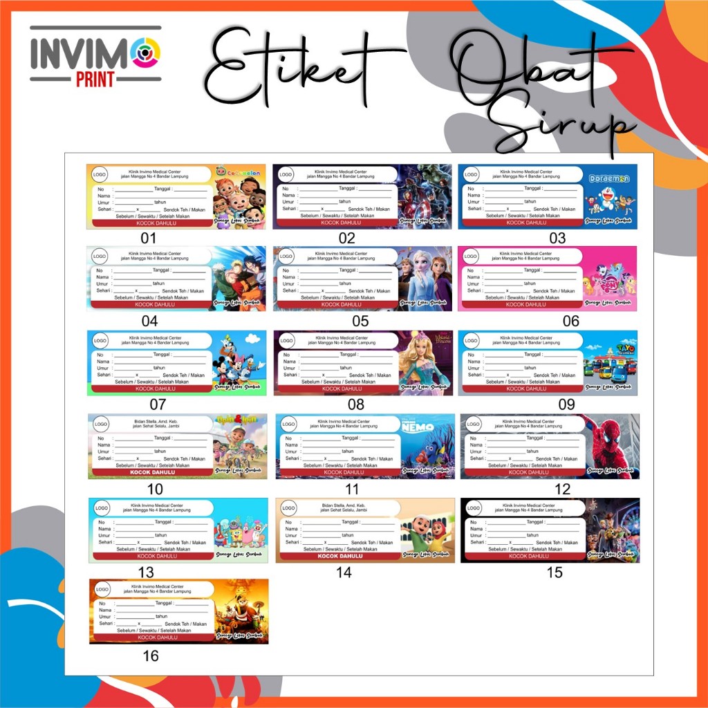 

[100lembar] STIKER ETIKET OBAT SIRUP KARTUN