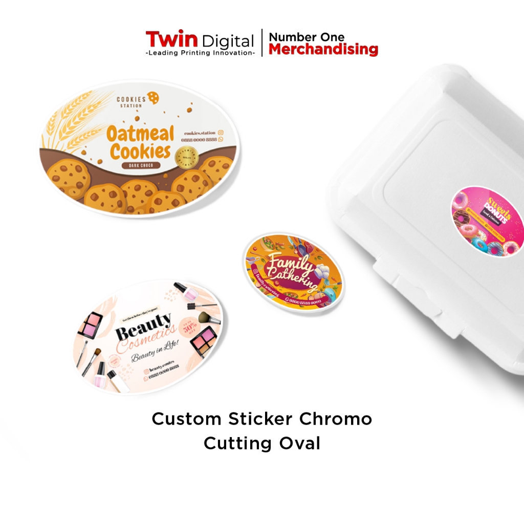 

Twindigital Cetak Sticker Chromo / Stiker Segel Toples & Kemasan Label - Stiker Chromo Oval Satuan