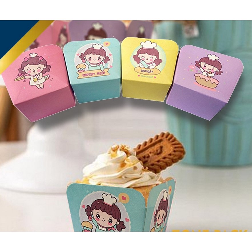 Kertas Muffin Cup Kotak | Kertas Cupcake Motif Gadis Kecil | Kertas Muffin | Kertas Cup Cake 5PCS_BD