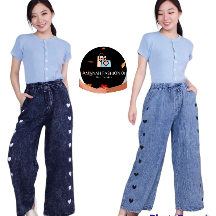 Highwaist celana kulot jeans wanita Love pants Loose//kulot jeans Love wanita panjang//jeans love pi