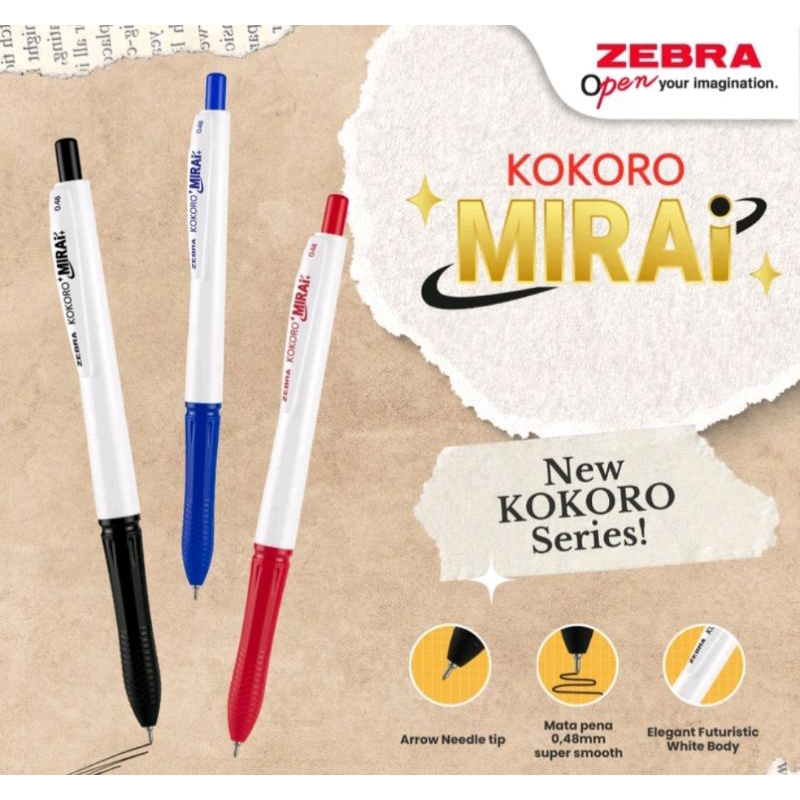 

BULPEN ZEBRA/BULPOINT ZEBRA KOKORO MIRAI 0,48MM HITAM/BIRU/MERAH ( ISI 12 BIJI )
