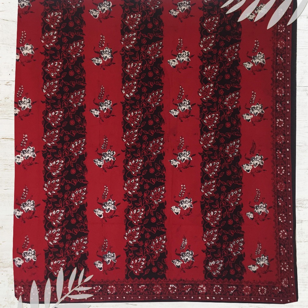 Batik jambi motifbunga tulip merah kombinasi | dasar (Panjang.2m Lebar.105cm)
