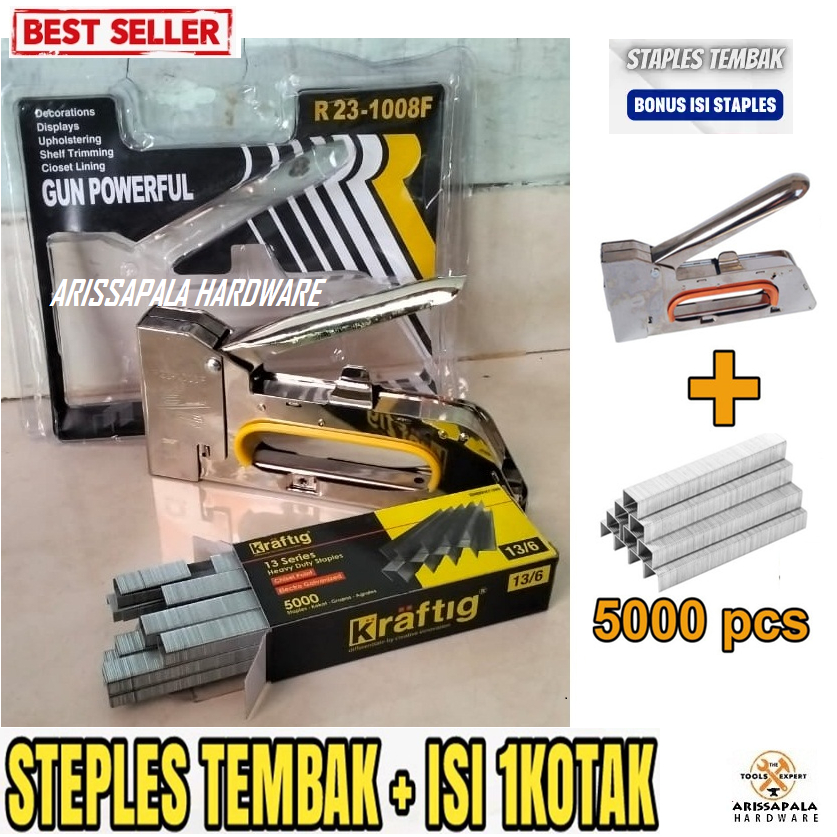 

PAKET Staples Tembak Plus Isi 1 kotak 5000 Pcs Steples Jok Kulit Sova Dekor Stapler Staple Gun Tacker