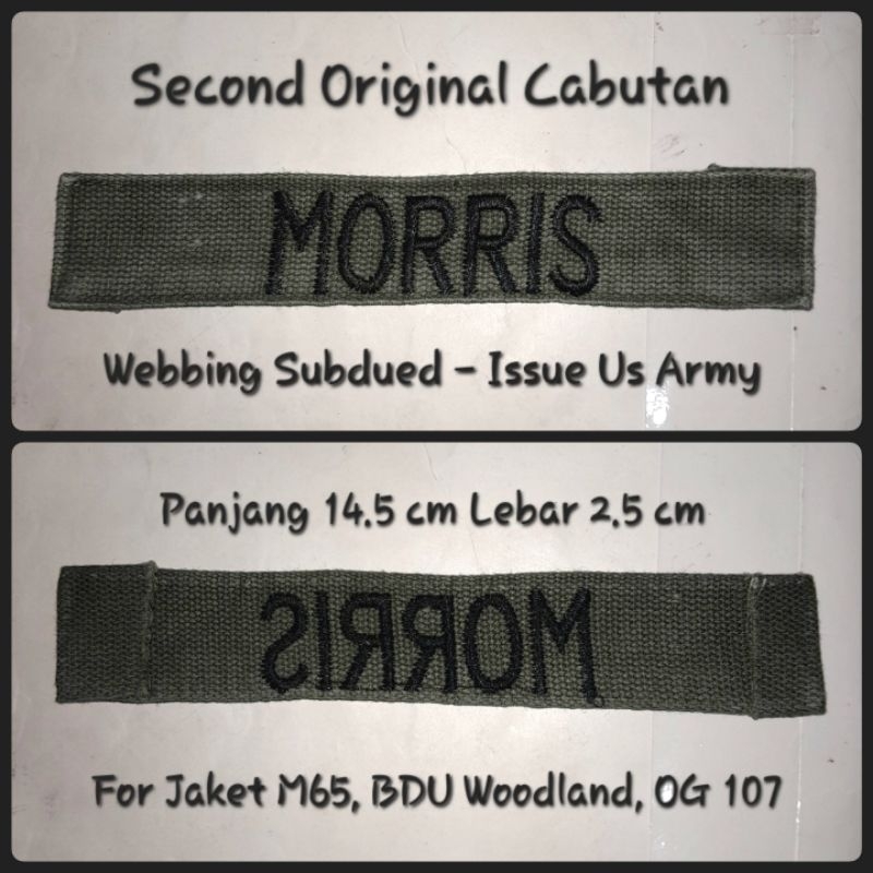 Bordir Patch Tab Tape Name Us Army Issue Original Second Cabutan