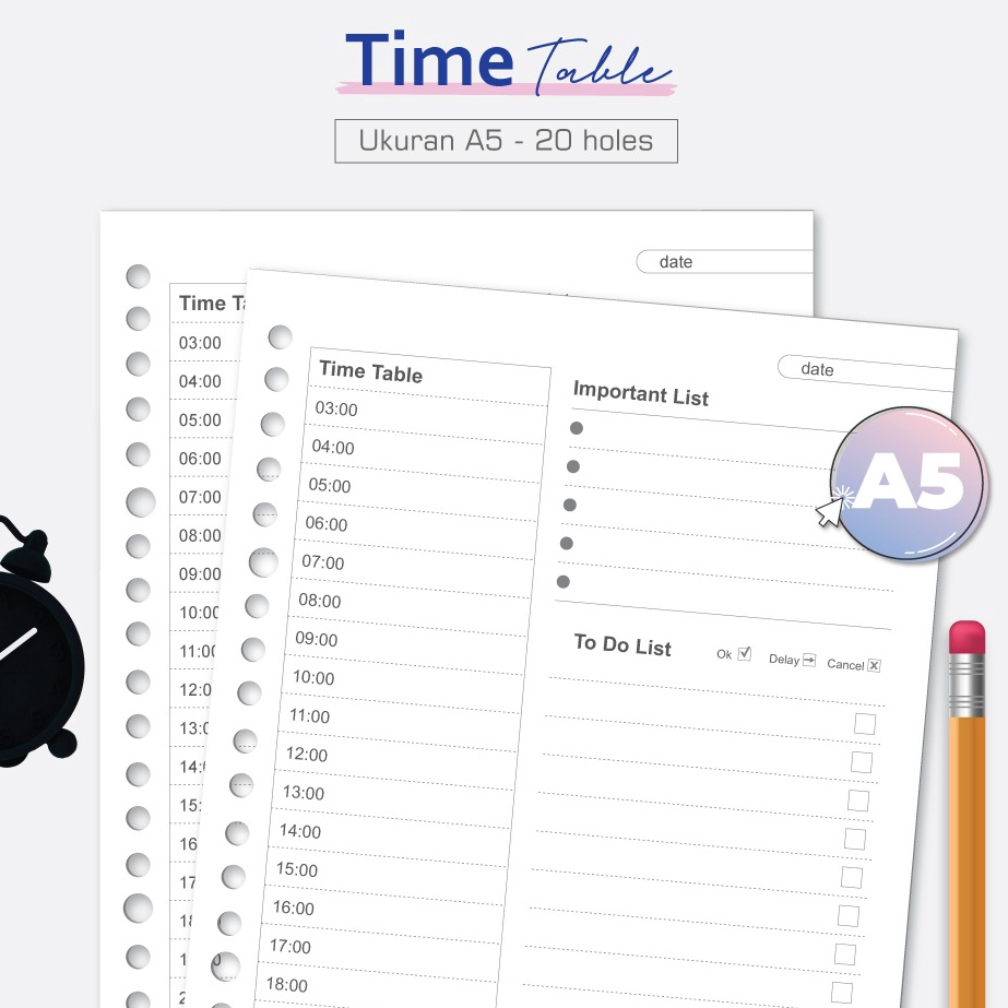 

Arrival Bukuqu Loose leaf A5 L21 Time Table Kertas Binder