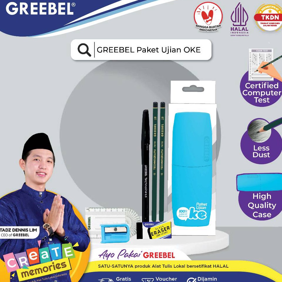 

Ready Promo GREEBEL Paket Alat Tulis Ujian OKE StationaryStationery Set ATKpensil 2 pcs pen penghapus serutan penggaris