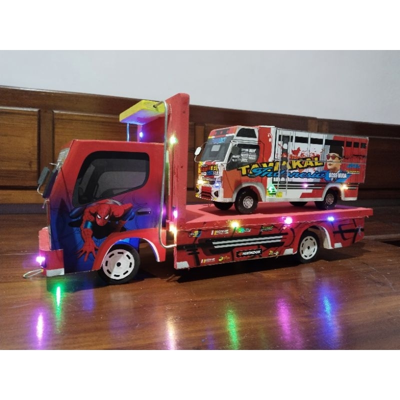Miniatur truk oleng kayu jumbo los bak full lampu