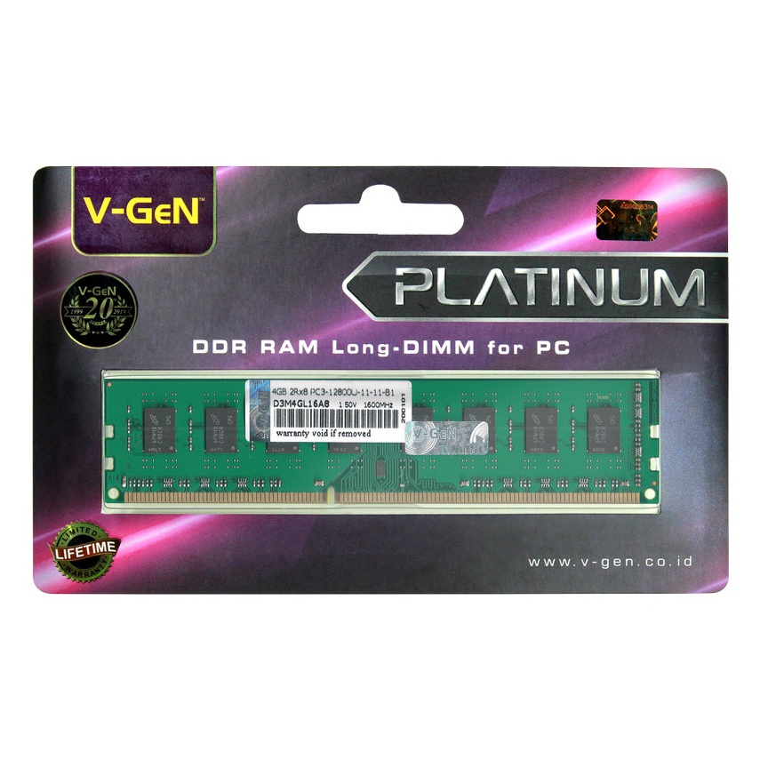 Bagus Dipakai RAM DDR3 DDR3L VGeN 4GB PC12816Mhz Long Dimm Memory PC VGEN