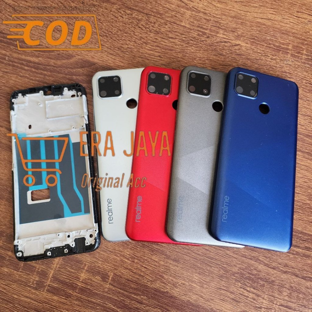 Backdoor Tutup Belakang Hp Realme C12 RMX2189 Bekdor Cover Casing Kesing + Frame Lcd Tombol Volume