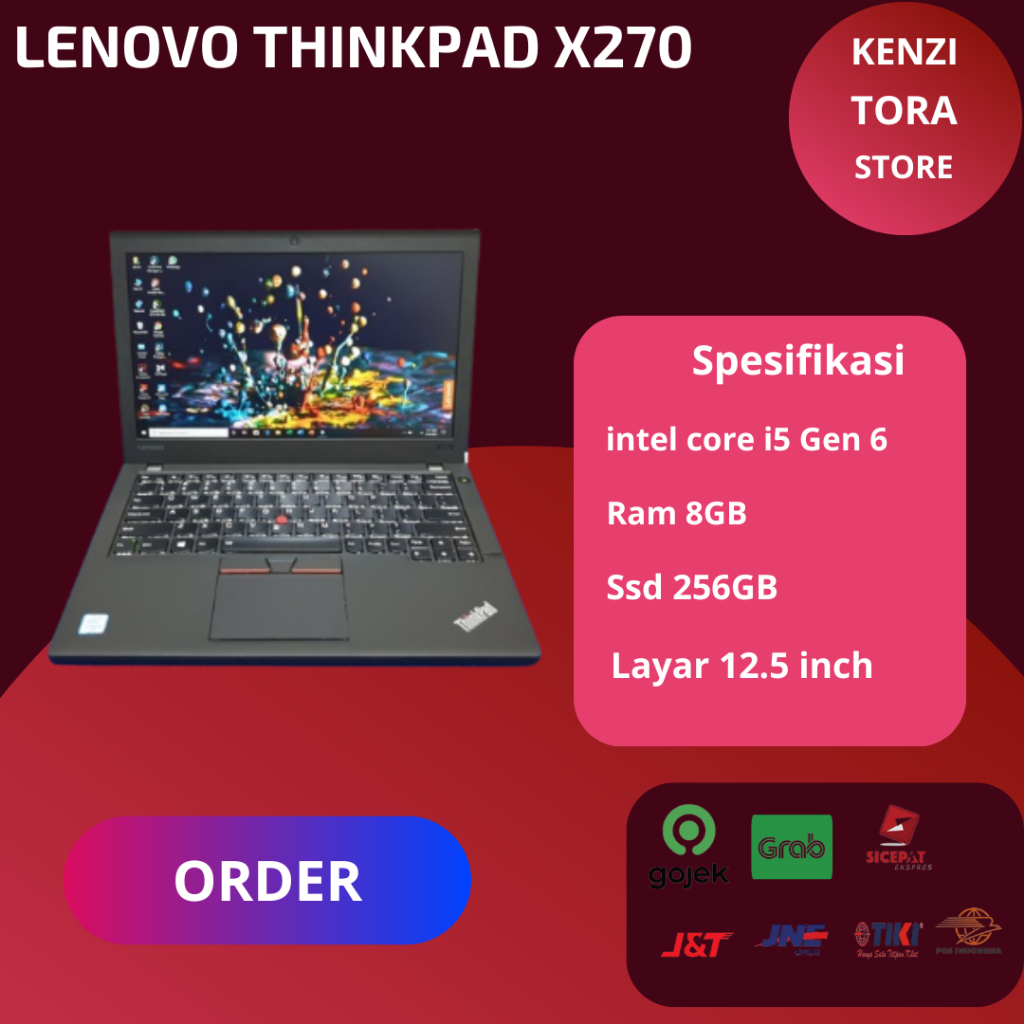 Laptop Lenovo Thinkpad termurah X270 Core i5 Gen6 Ram 8GB Ssd 256GB branded