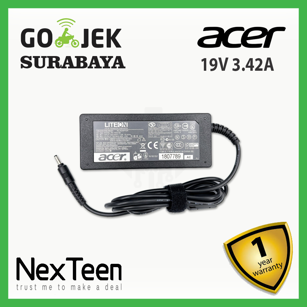 riginal Adaptor Charger Laptop Acer SWIFT 3 SF314-511 SF314-511-77VR 54Y9 Acer Travelmate Spin B118-G2-R B118-G2-RN P2 P214-51 19v 3.42a