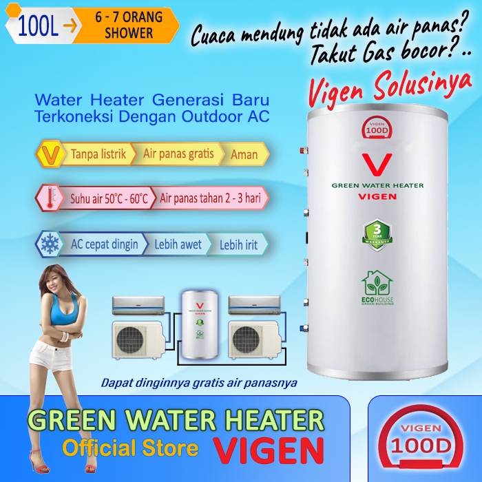 Green Water Heater Vigen 100D - Tanpa listrik - Aircon