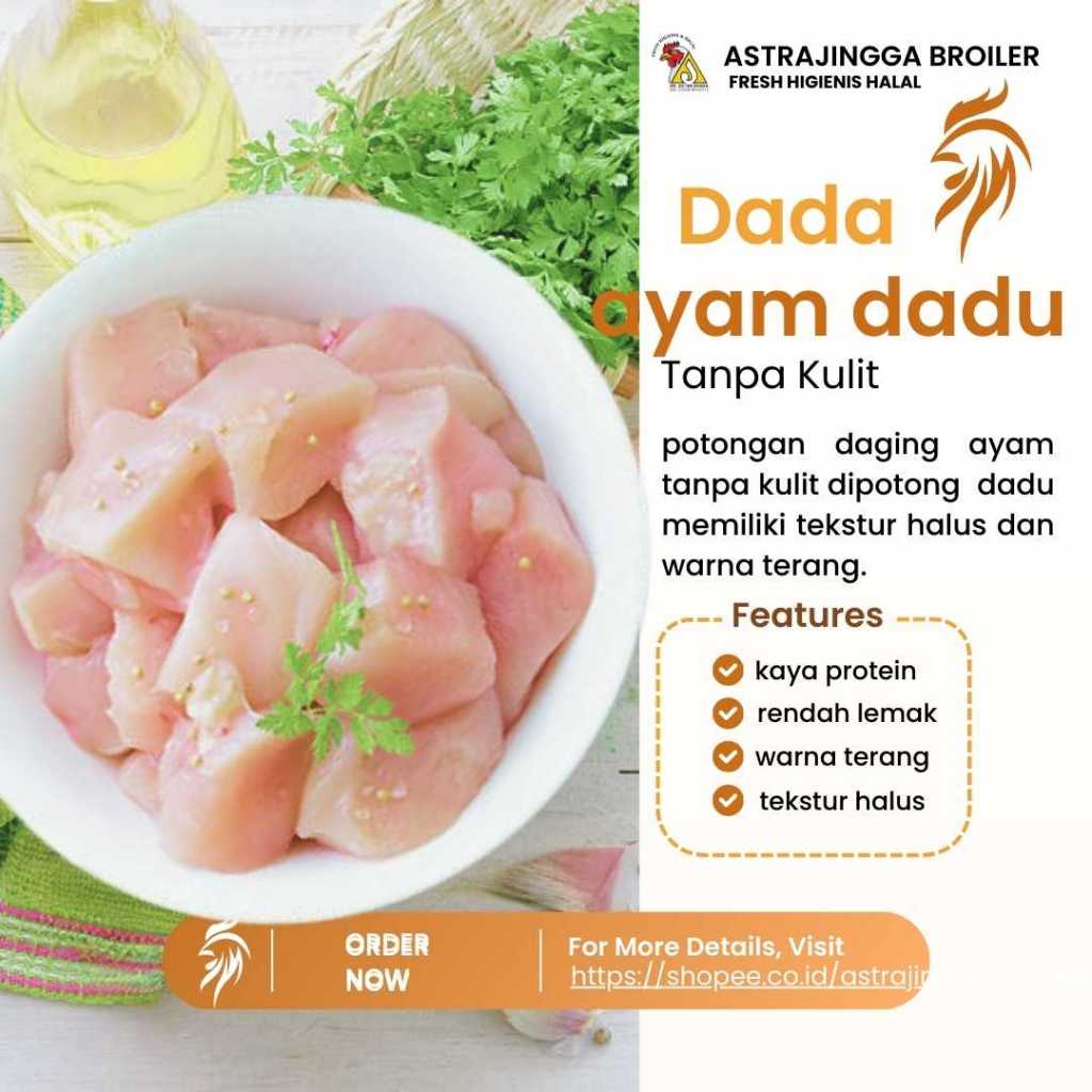 

JUN Daging Ayam Dada Fillet Tanpa Kulit Potong Dadu 1kg Astrajingga Broiler