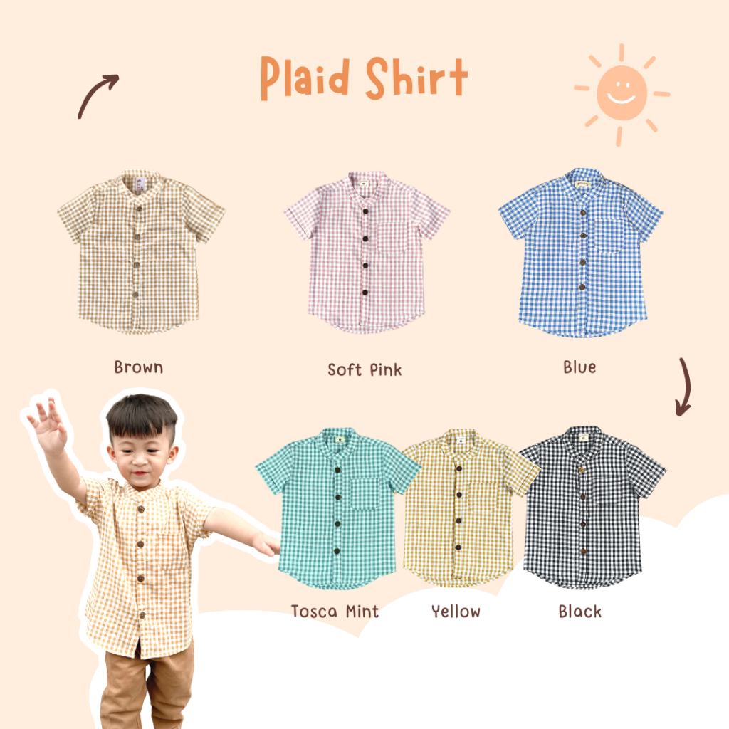 Yobebee Kemeja Katun Kotak Tangan Pendek Anak Laki Laki Usia 2 4 6 8 10 12 Tahun Baju Atasan Kids Ca