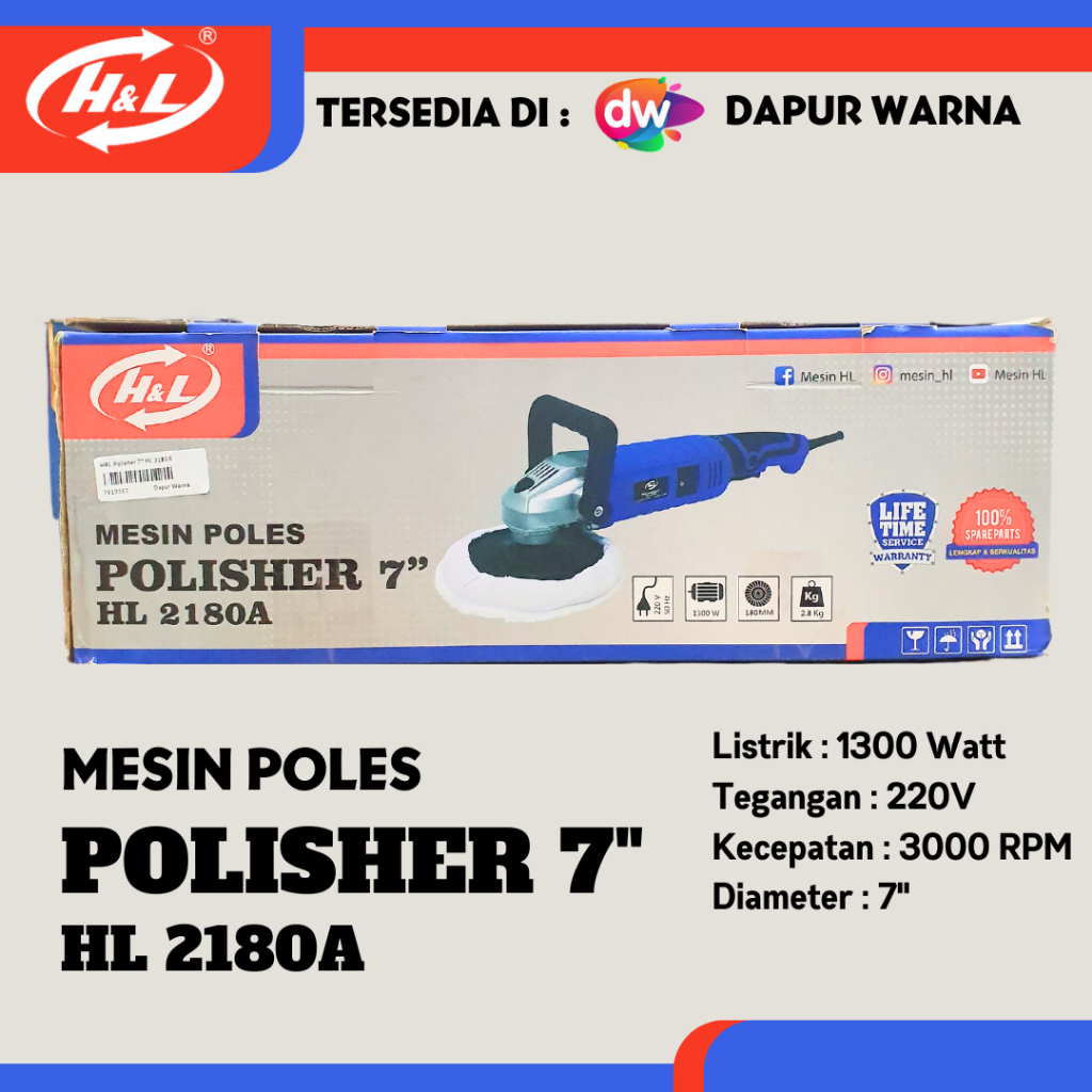 H&L Polisher 7" Model HL 2180A (Mesin Poles H&L 7" Model HL 2180A)