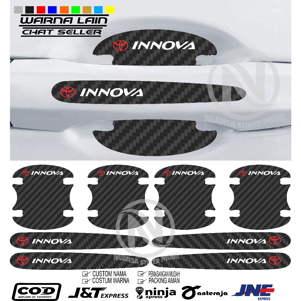 Sticker Carbon 3D Handle Pintu Mobil Innova Stiker Pelindung Gagang Pintu Mobil