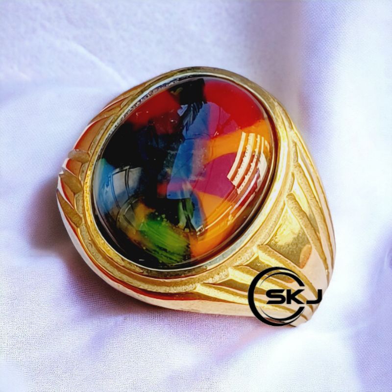 CINCIN BATU AKIK EDONG PANCAWARNA RING TITANIUM