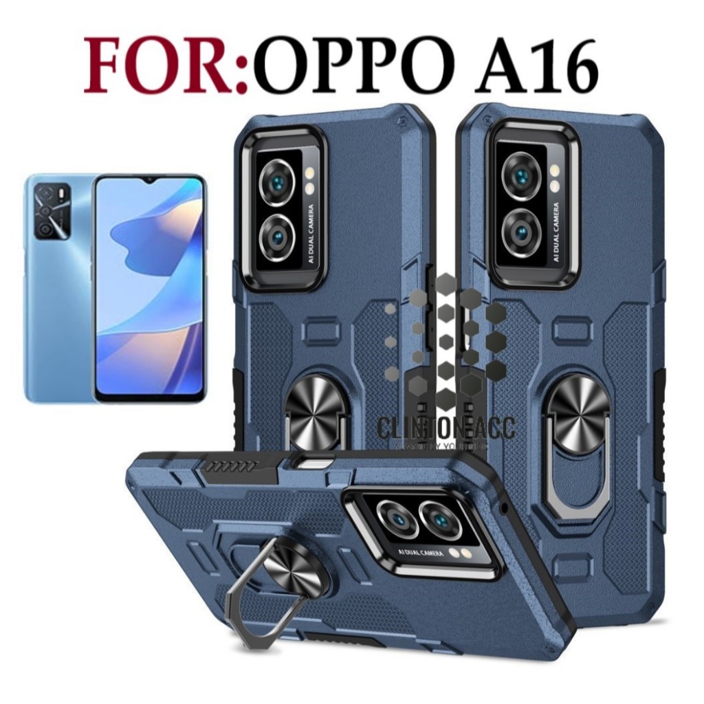 Case Armor OPPO A16 Iring Cincin Magnetic Kesing Hp Protect kamera Premium HardCase Standing Robot P