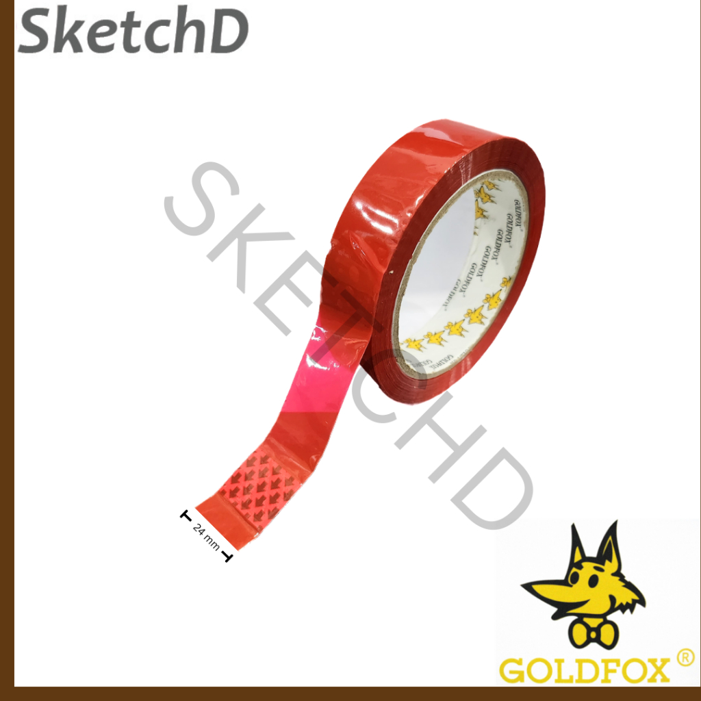 

Selotip merah bening Gold Fox 24 mm x 65 M Lakban isolasi Goldfox OPP tape red clear 72 yard