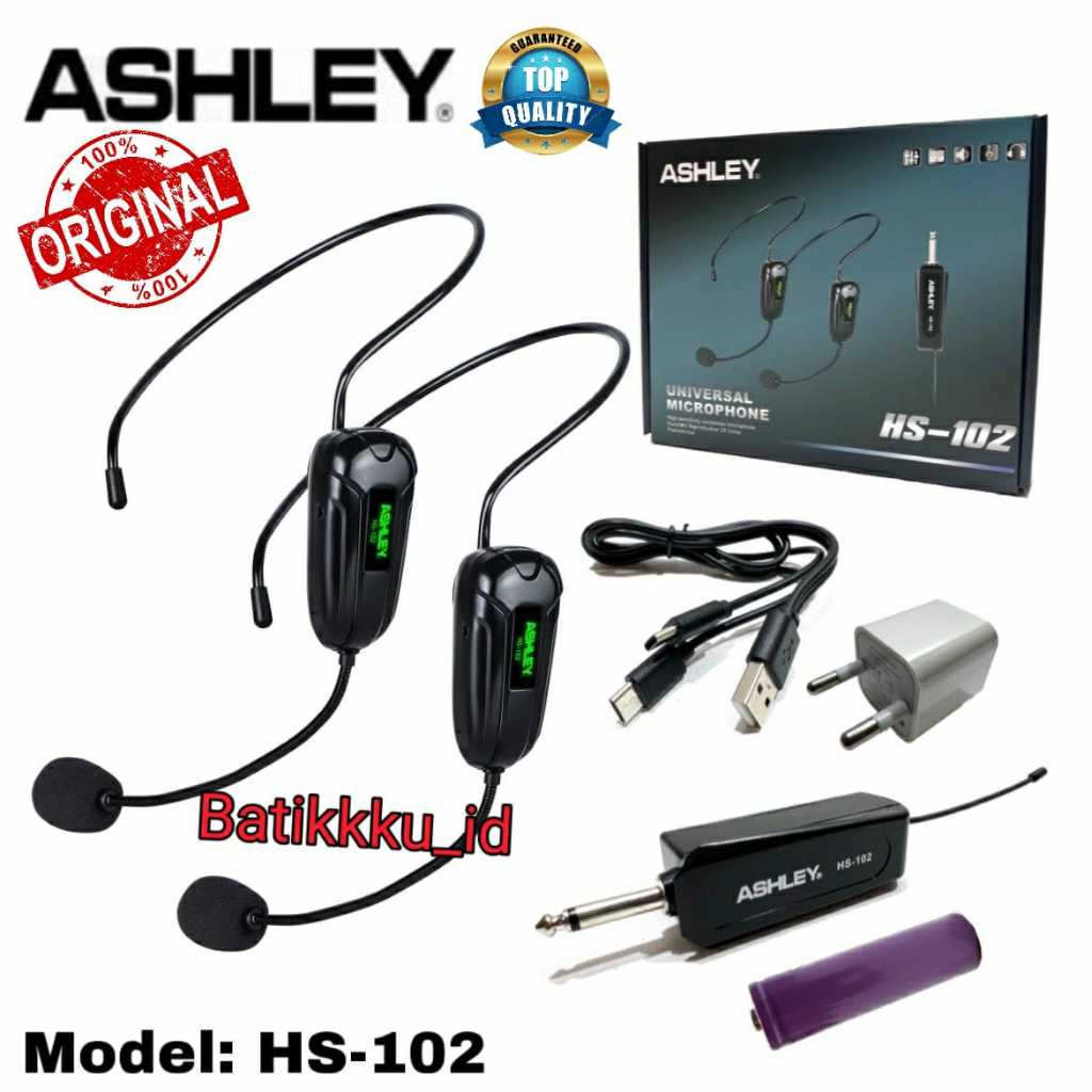Mic Wireless ASHLEY HS 102 HS102 Original 2 Mic Headset Bisa Cas