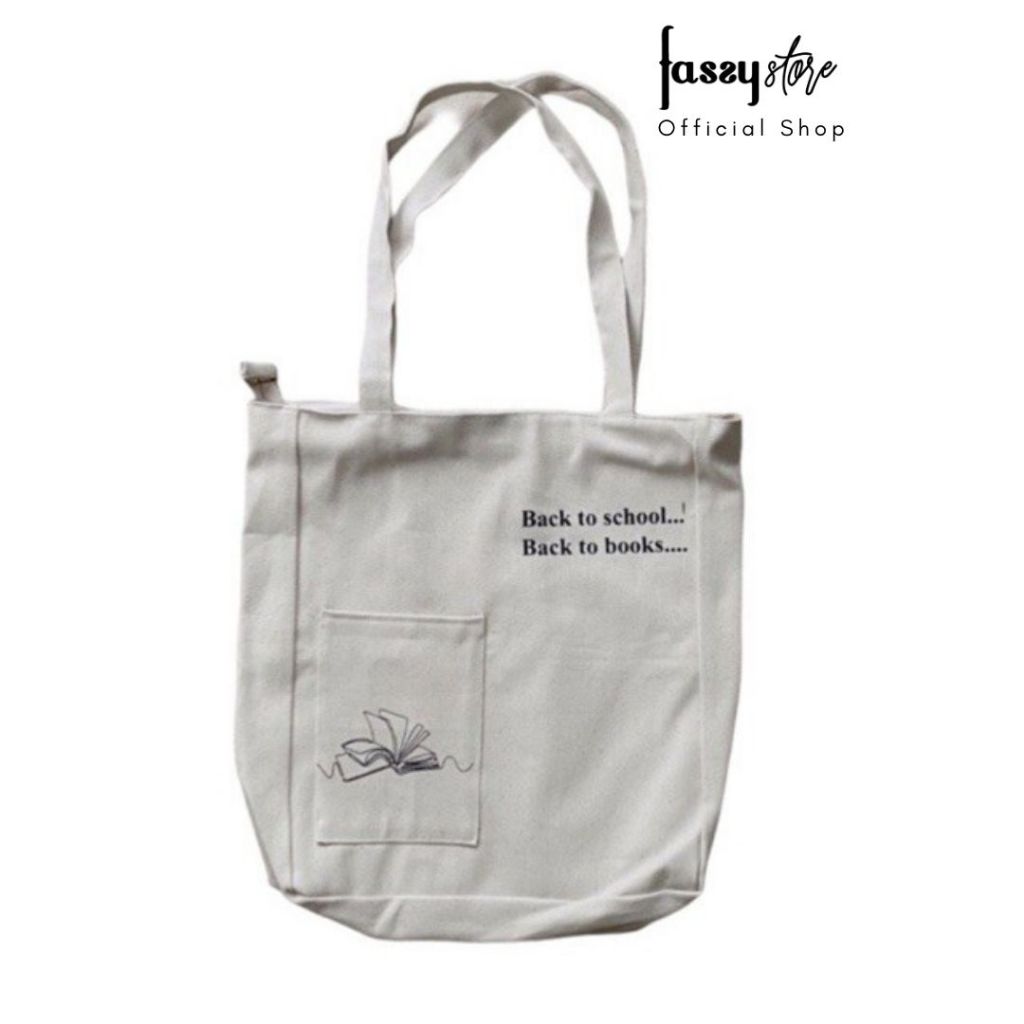 Fassystore Tas Totebag Kanvas Wanita Aesthetic Quotes Books