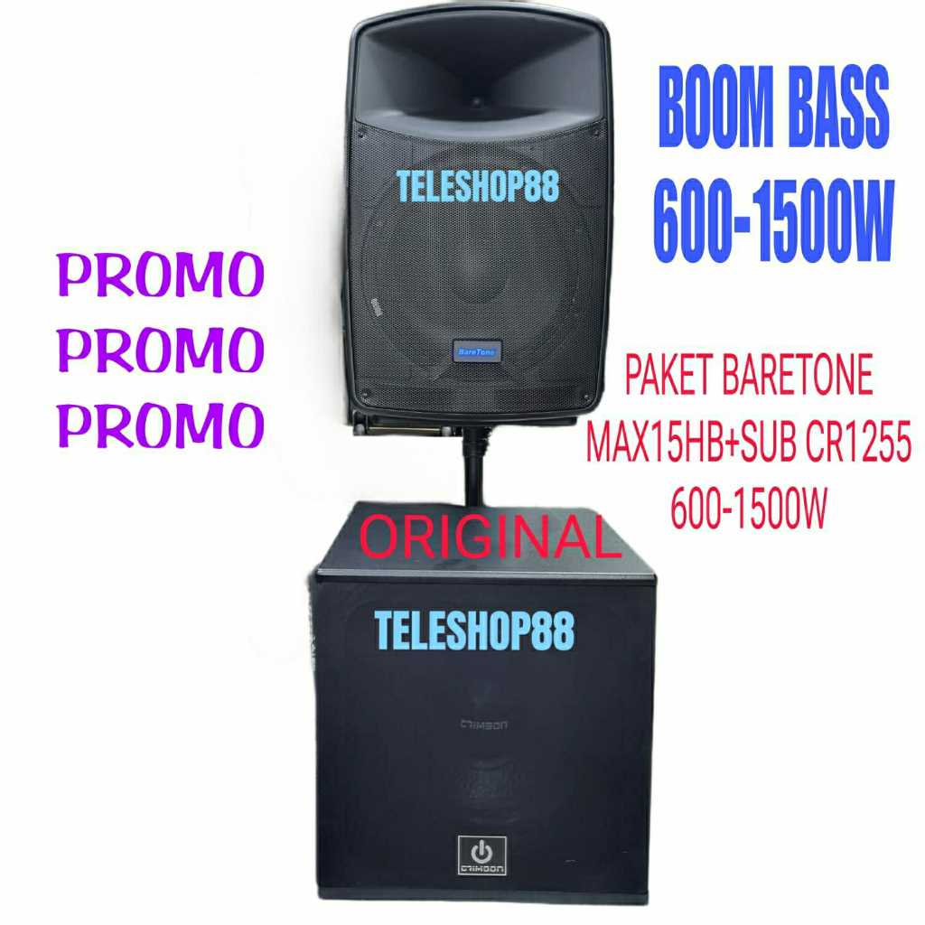 Paket Sound System Speaker Portable 15Inch Baretone MAX15HB + Subwoofer Crimson CR1255 500-1500Watt 