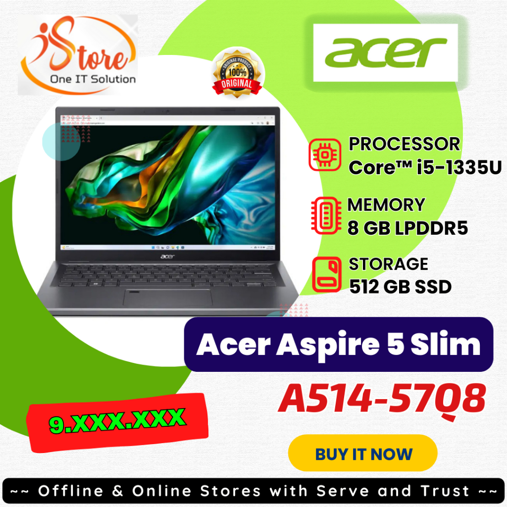 Acer Aspire 5 Slim A514-57Q8_Core i5-1335U/8GB/512GB/IrisXE/W11+OHS