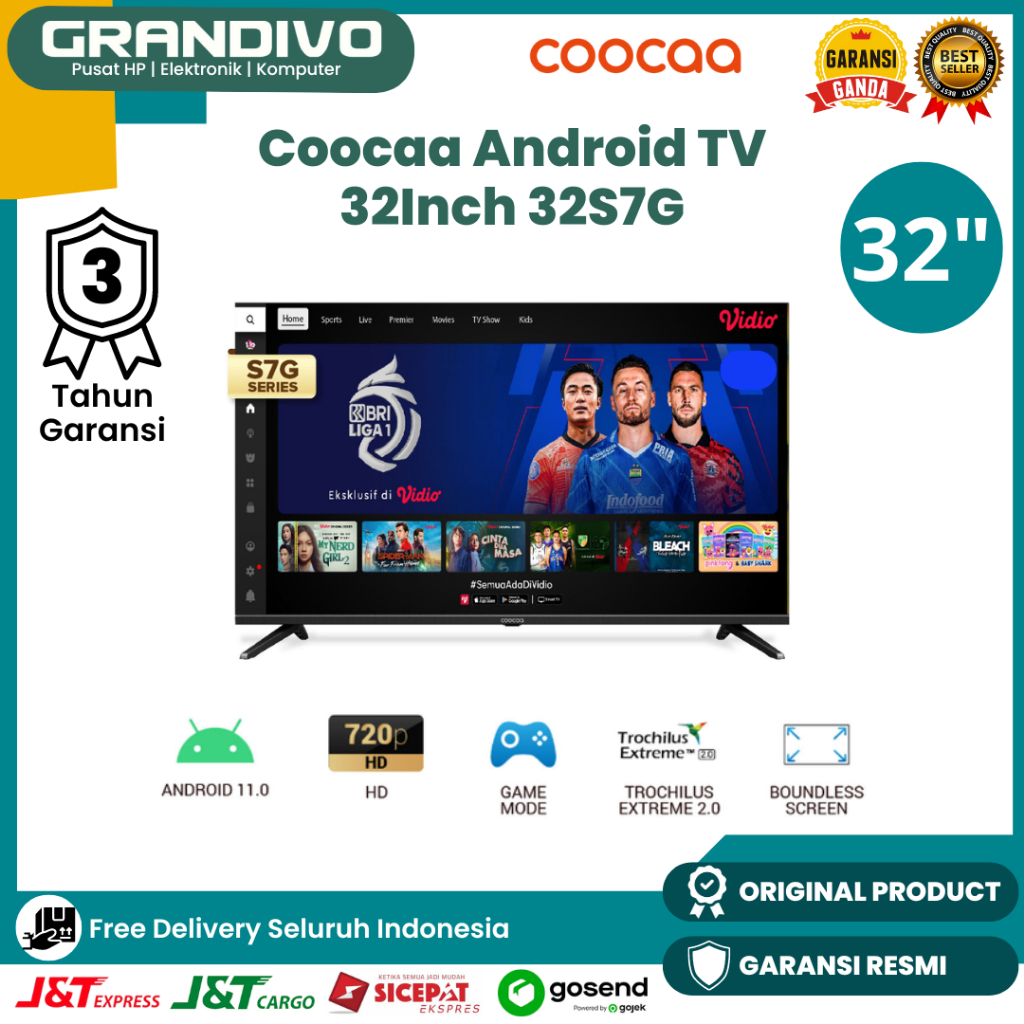 TV Android Coocaa 32 Inch 32S7G TV Digital Android 11 With Google Assistant Bluetooth 5.0 Frameless