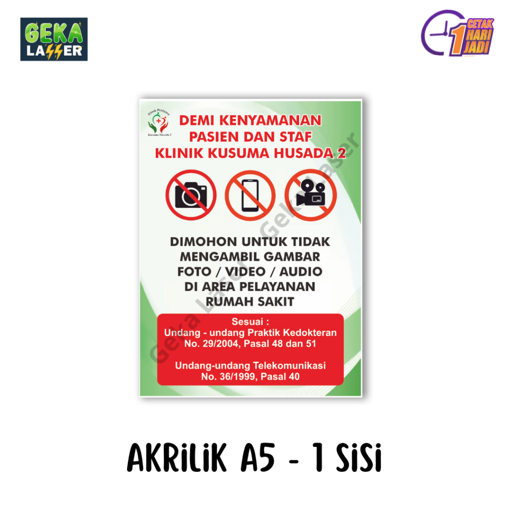 

Akrilik A5 - 1 Sisi Pasang di Dinding Tanpa Kaki