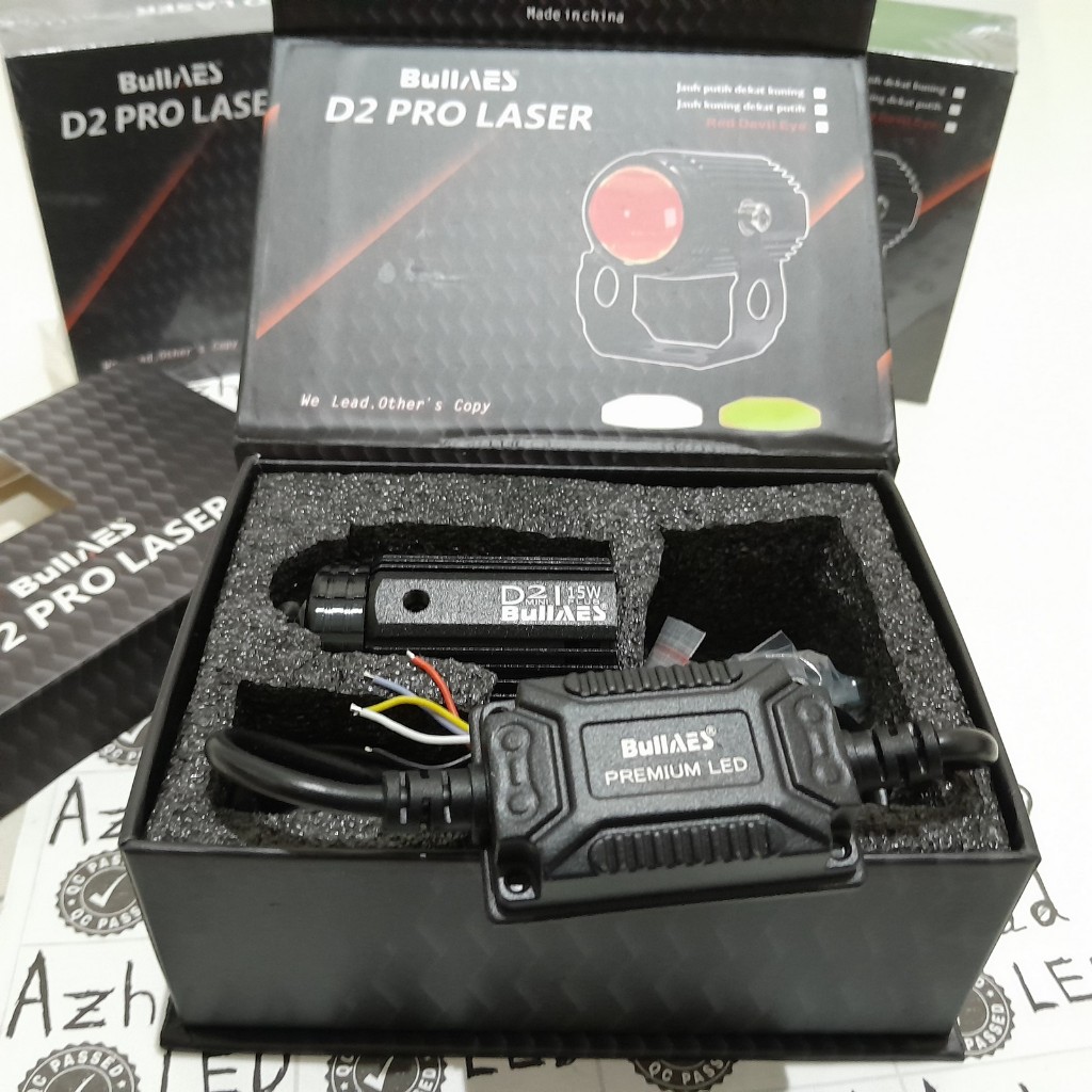Lampu Sorot Laser BullAES D2 Plus 15 Watt Competition Devil Eyes Mobil Motor 2 Warna dengan Kipas da