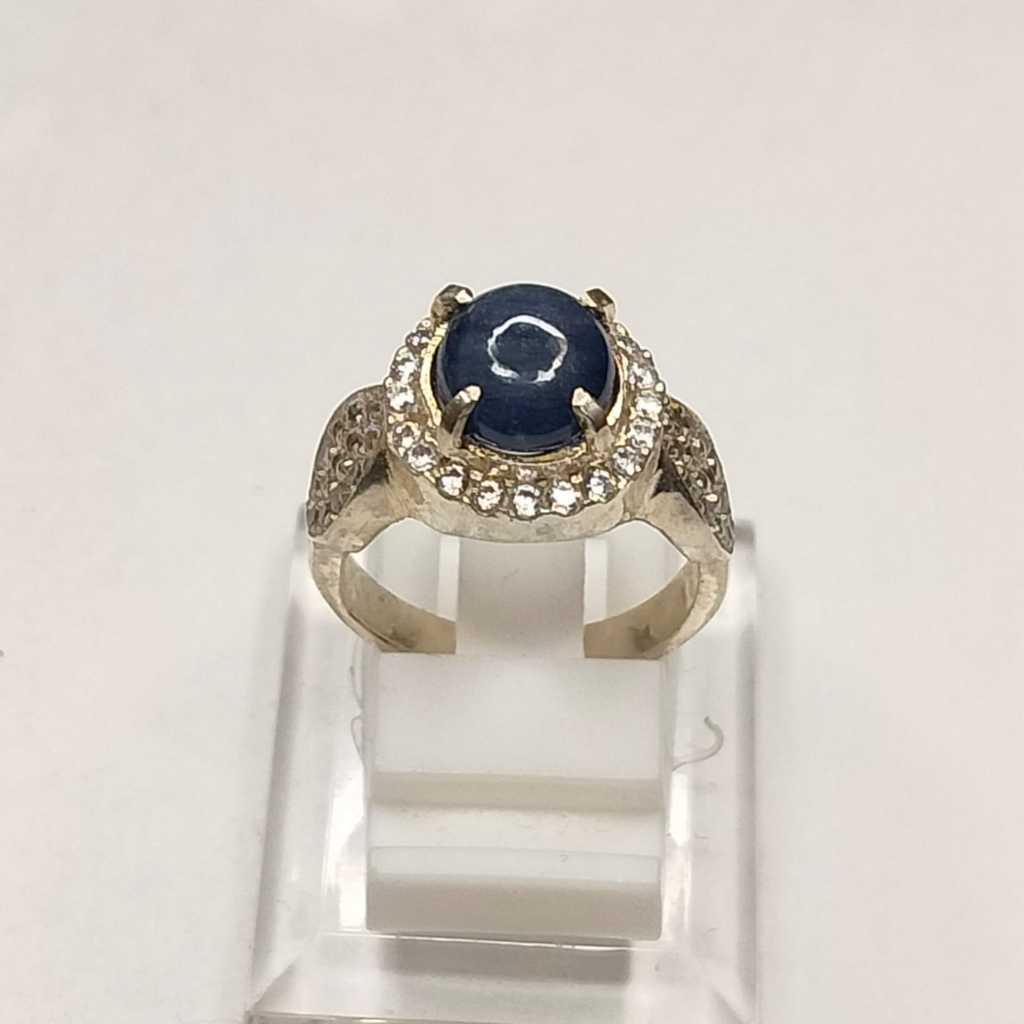 cincin permata wanita batu natural Blue safir dengan perak 925 kode a64