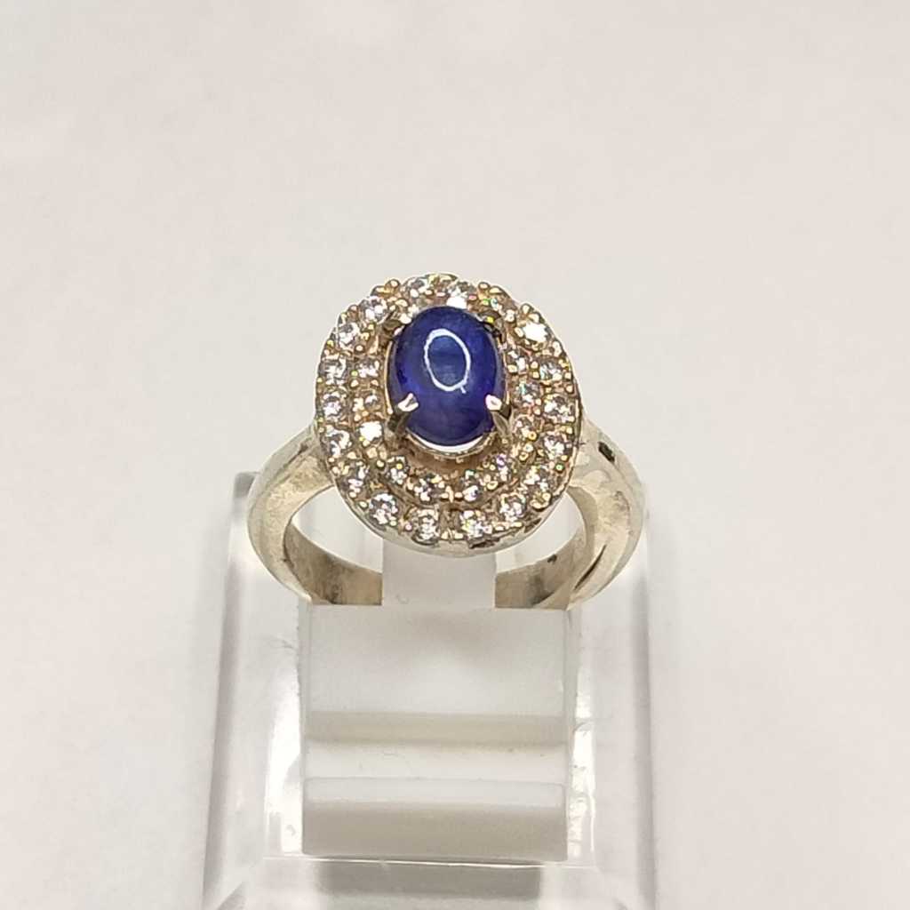 cincin permata wanita batu natural Blue safir dengan perak 925 kode a65