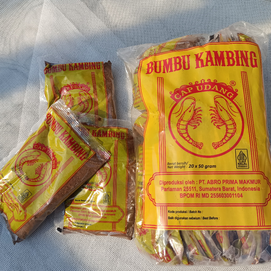 

Bumbu kambing Cap Udang 50g cocok untuk masak Sate, Rendang, Daging Ayam, Daging Sapi, Gulai Nangka, dan sebagainya.