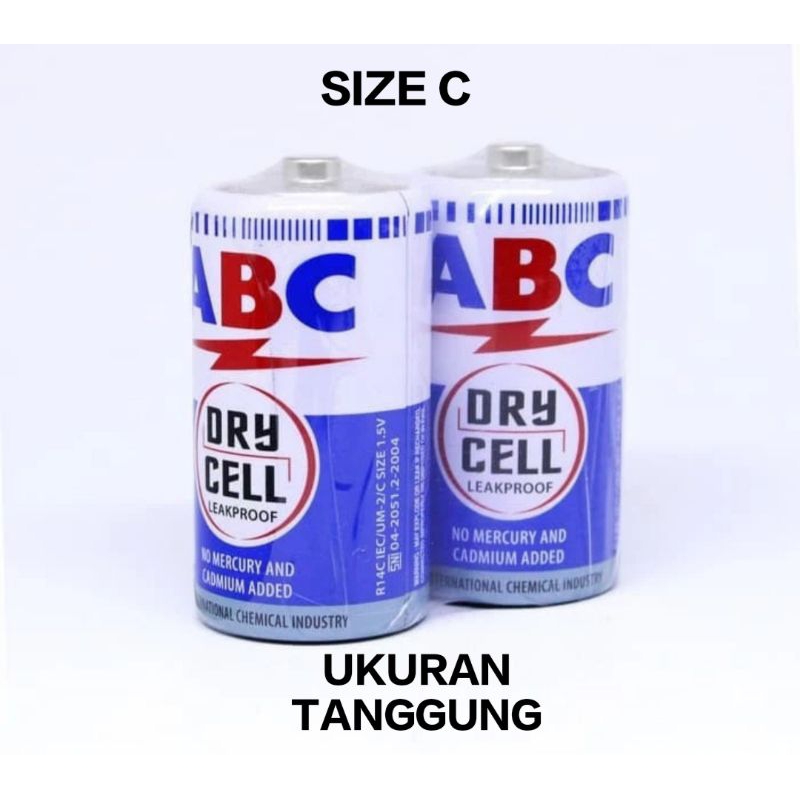 Batu Baterai ABC Size C - Size D Biru Isi 2 Batre Ukuran Tanggung Dan Besar
