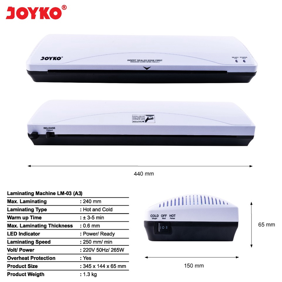 

Mesin laminating joyko LM3 LM 3 A3 F4 laminasi ktp a4 panas dingin hot cold portable portabel ART S4L8