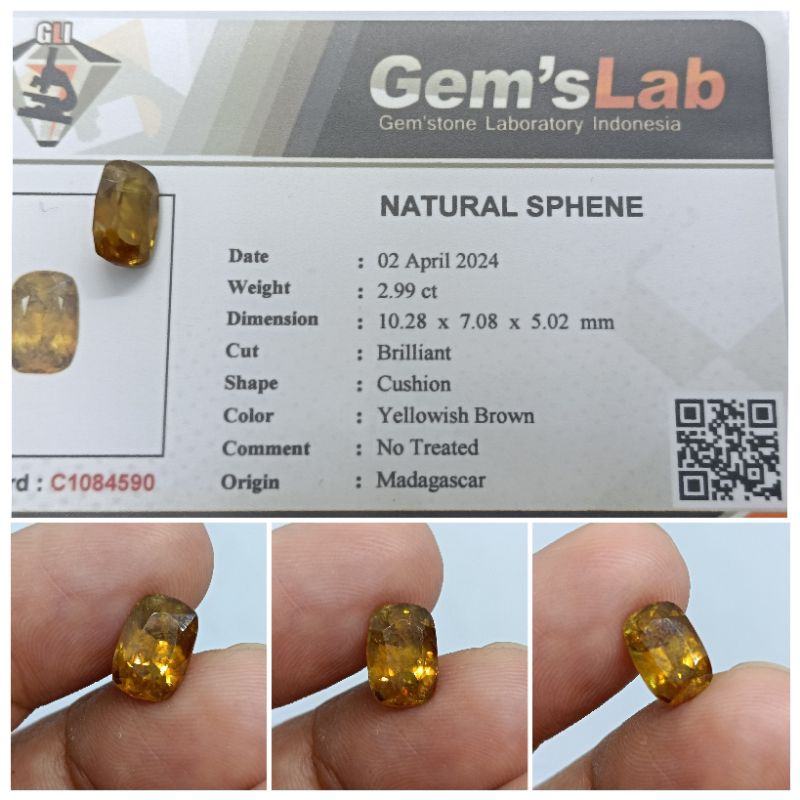 Natural Sphene Madagaskar 2,9 ct Clean Top Luter memo GLI